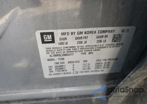 2022 Chevrolet Trailblazer Lt z USA, uszkodzony, nr VIN KL79MRSL2NB034117